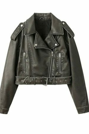 Vintage Washed Leather Jacket with Belt & Downgraded Zipper