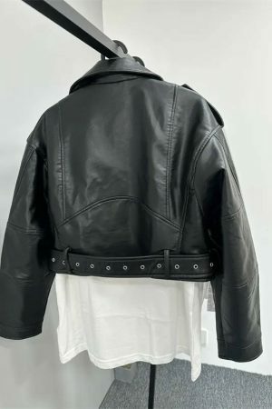 Vintage Washed Leather Jacket with Belt & Downgraded Zipper