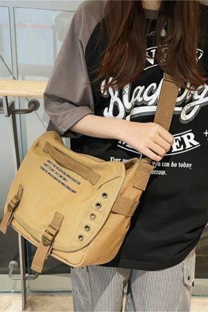 Vintage Y2K Canvas Crossbody Bag for Streetwear Style