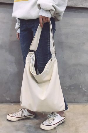 Vintage Y2K Canvas Crossbody Bag for Women - Large Capacity Streetwear Shopping Bag