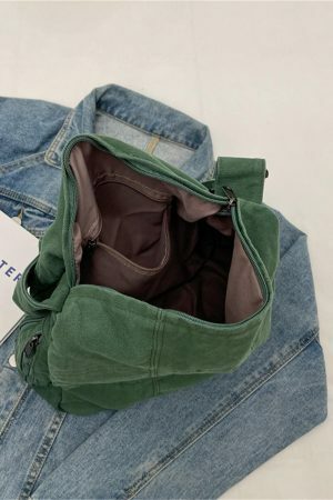 Vintage Y2K Canvas Crossbody Bag for Women - Streetwear Aesthetic