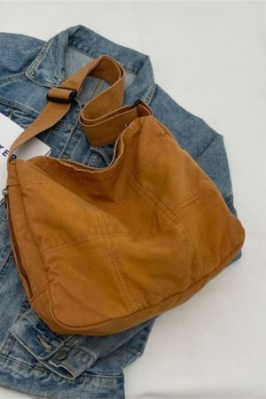 Vintage Y2K Canvas Crossbody Bag for Women - Streetwear Aesthetic