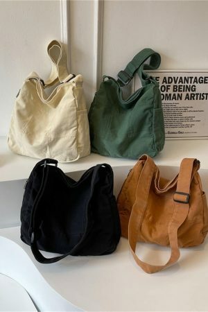 Vintage Y2K Canvas Crossbody Bag for Women - Streetwear Aesthetic