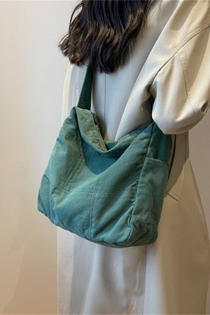 Vintage Y2K Canvas Crossbody Bag for Women - Streetwear Aesthetic