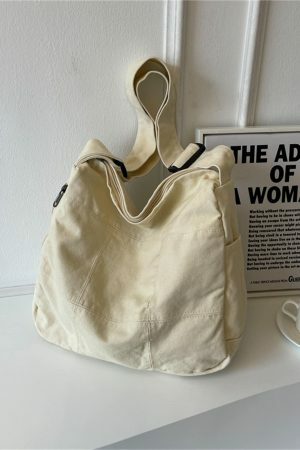 Vintage Y2K Canvas Crossbody Bag for Women - Streetwear Aesthetic