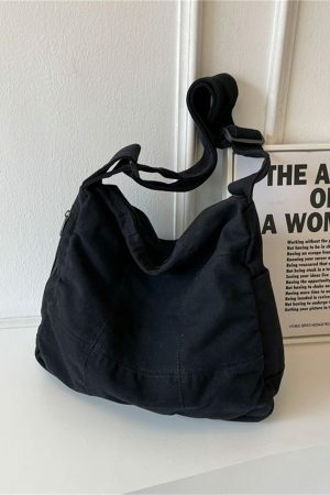 Vintage Y2K Canvas Crossbody Bag for Women - Streetwear Aesthetic