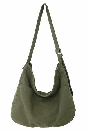 Vintage Y2K Canvas Shoulder Bag with Multiple Pockets