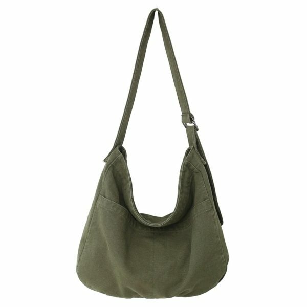 Vintage Y2K Canvas Shoulder Bag with Multiple Pockets