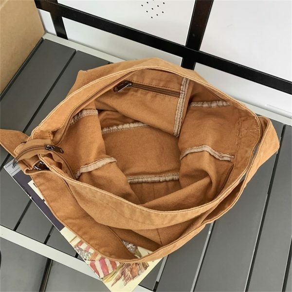 Vintage Y2K Canvas Shoulder Bag with Multiple Pockets