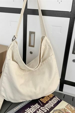 Vintage Y2K Canvas Shoulder Bag with Multiple Pockets