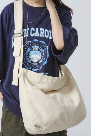 Vintage Y2K Canvas Shoulder Bag with Multiple Pockets