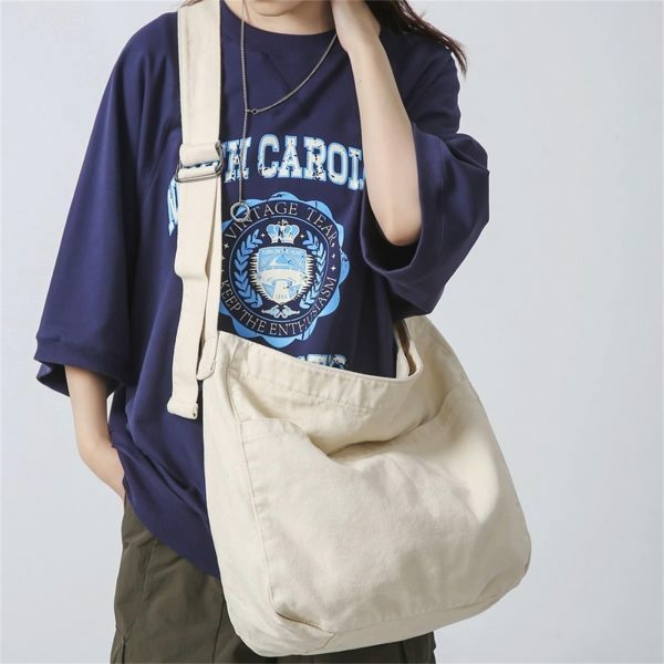 Vintage Y2K Canvas Shoulder Bag with Multiple Pockets