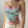 Vintage Y2K Floral Print Mesh Camisole - Harajuku Streetwear Crop Top