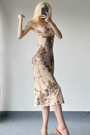 Vintage Y2K Grunge Fairycore Maxi Dress Backless Sundress Women's Streetwear