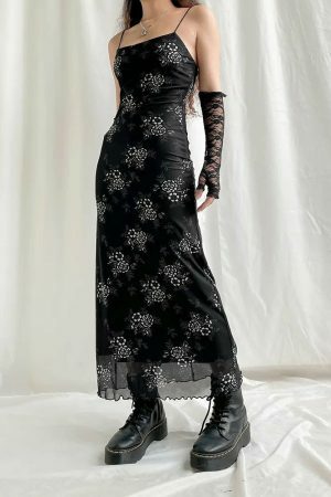 Vintage Y2K Mesh Maxi Dress | Dark Academic Goth Aesthetic | Streetwear Fashion