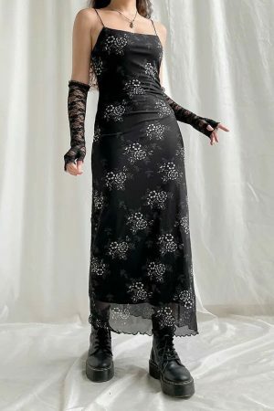 Vintage Y2K Mesh Maxi Dress | Dark Academic Goth Aesthetic | Streetwear Fashion