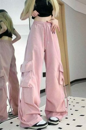 Vintage Y2K Oversized Cargo Parachute Pants for Women Streetwear