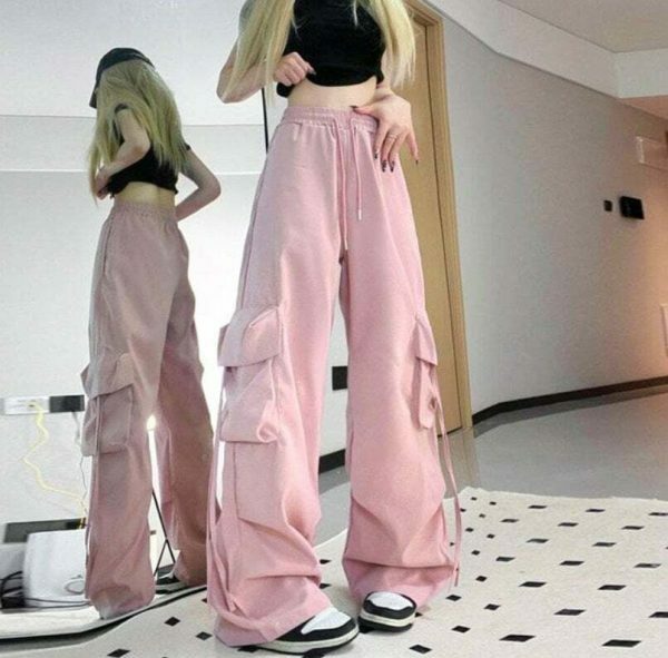 Vintage Y2K Oversized Cargo Parachute Pants for Women Streetwear