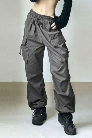 Vintage Y2K Oversized Cargo Parachute Pants for Women Streetwear