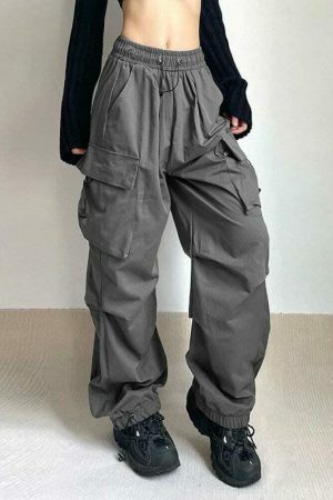 Vintage Y2K Oversized Cargo Parachute Pants for Women Streetwear