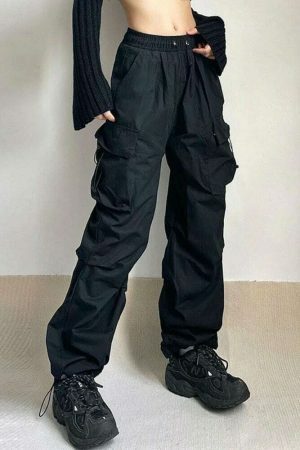 Vintage Y2K Oversized Cargo Parachute Pants for Women Streetwear