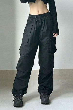 Vintage Y2K Oversized Cargo Parachute Pants for Women Streetwear