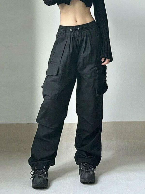 Vintage Y2K Oversized Cargo Parachute Pants for Women Streetwear