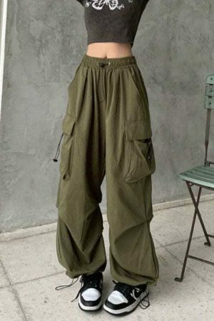 Vintage Y2K Oversized Cargo Parachute Pants for Women Streetwear