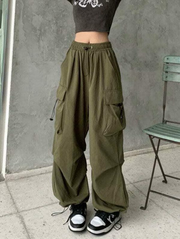 Vintage Y2K Oversized Cargo Parachute Pants for Women Streetwear