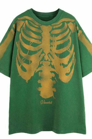 Vintage Y2K Skeleton Print Oversized Streetwear T-Shirt