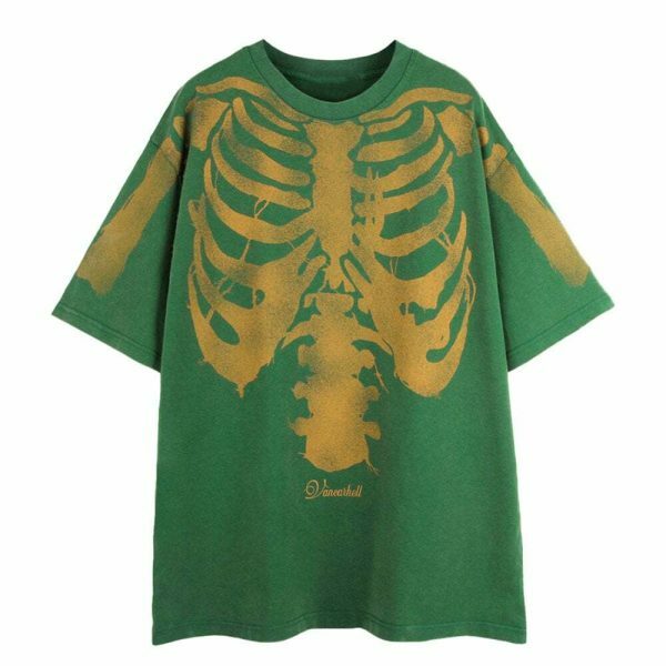 Vintage Y2K Skeleton Print Oversized Streetwear T-Shirt