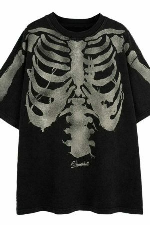 Vintage Y2K Skeleton Print Oversized Streetwear T-Shirt