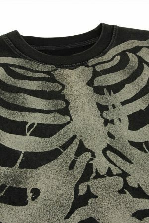 Vintage Y2K Skeleton Print Oversized Streetwear T-Shirt