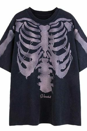 Vintage Y2K Skeleton Print Oversized Streetwear T-Shirt