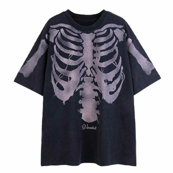 Vintage Y2K Skeleton Print Oversized Streetwear T-Shirt