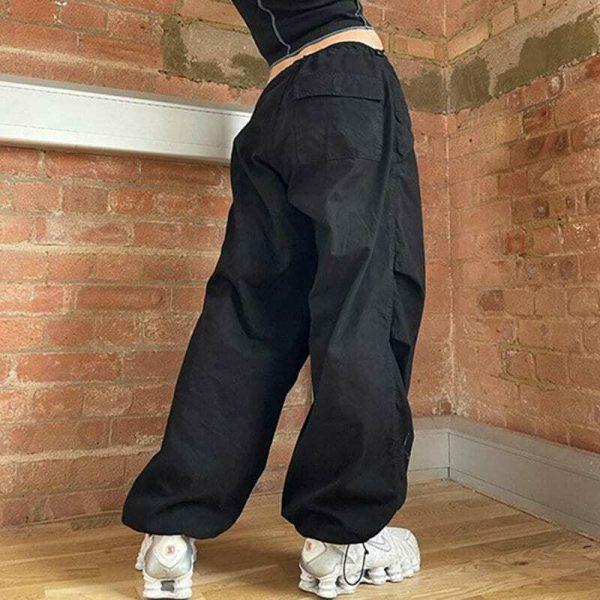 White Baggy Wide Leg Streetwear Cargo Pants for Women