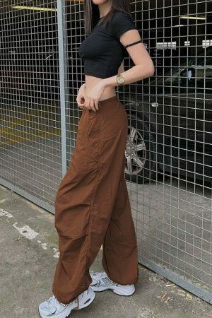 White Baggy Wide Leg Streetwear Cargo Pants for Women