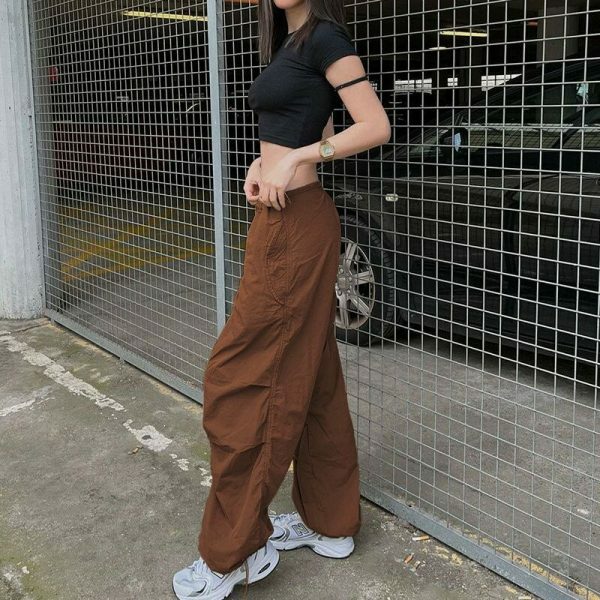 White Baggy Wide Leg Streetwear Cargo Pants for Women