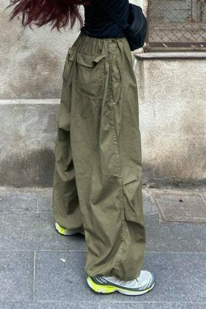 White Baggy Wide Leg Streetwear Cargo Pants for Women