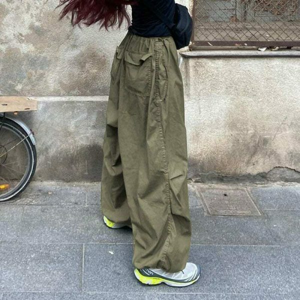 White Baggy Wide Leg Streetwear Cargo Pants for Women