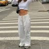 White Baggy Wide Leg Streetwear Cargo Pants for Women