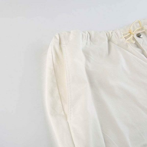 White Baggy Wide Leg Streetwear Cargo Pants for Women