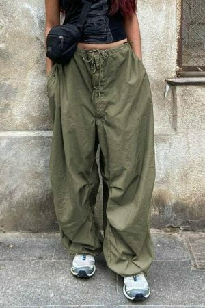 White Baggy Wide Leg Streetwear Cargo Pants for Women