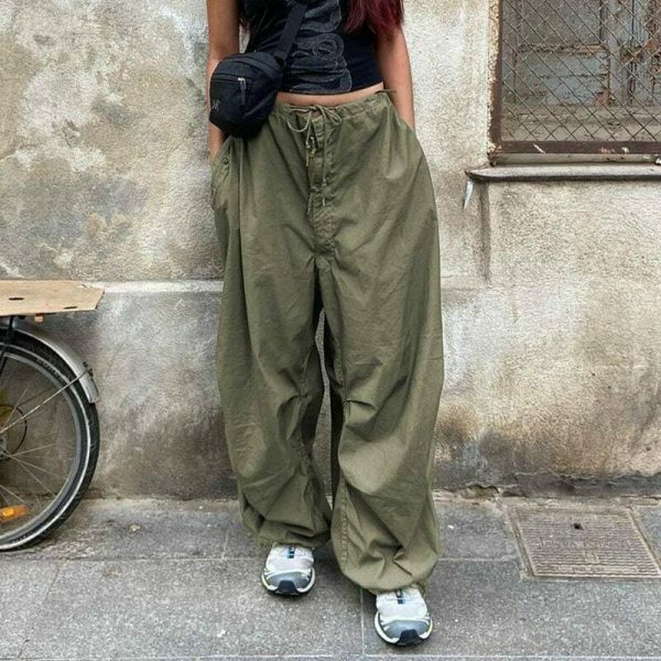 White Baggy Wide Leg Streetwear Cargo Pants for Women