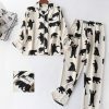 White Bear Print Streetwear Pajama Set | Y2K Aesthetic Long Sleeve Top and Trouser Set