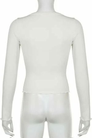 White Jewel Bow Long Sleeve Crop Top | Women's Streetwear Y2K Fashion