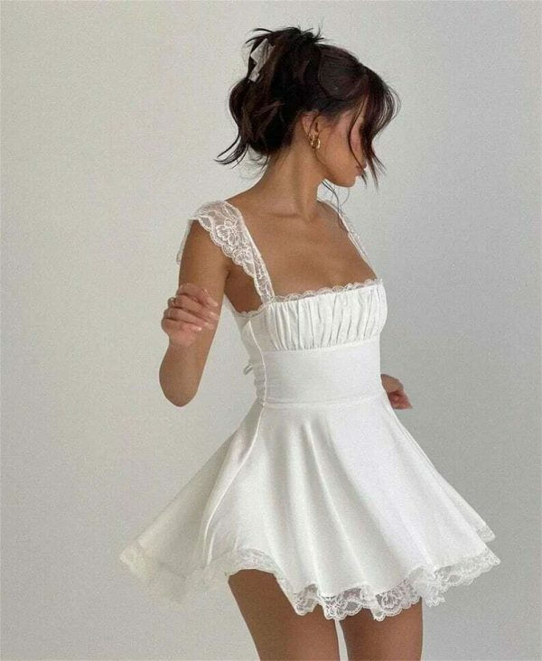 Y2K A-Line Lace Mini Bustier Dress with Corset Strings