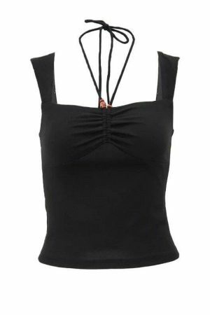 Y2K Aesthetic Black Cami Top - Odetta Streetwear Fashion