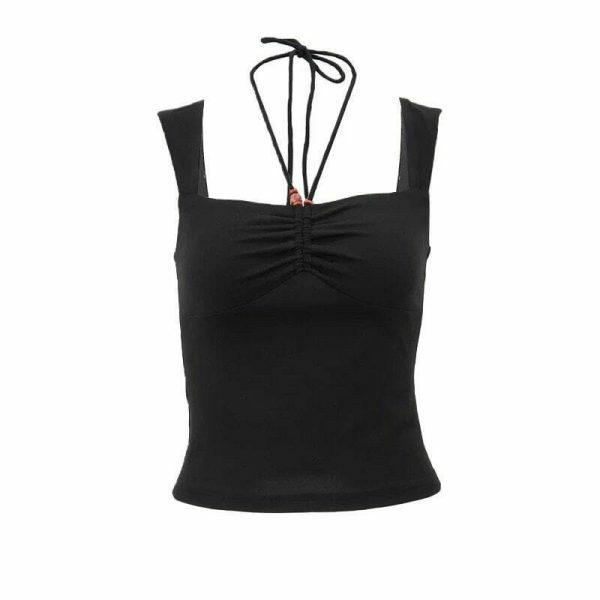 Y2K Aesthetic Black Cami Top - Odetta Streetwear Fashion