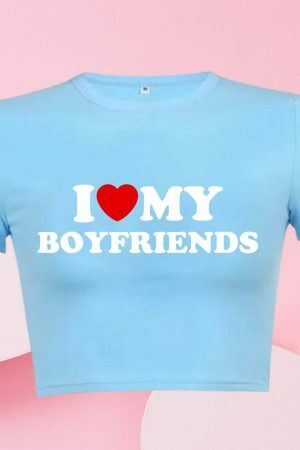 Y2K Aesthetic Boyfriend Tee, Funny Slogan Crop Top, Baddie Girl Graphic T-Shirt